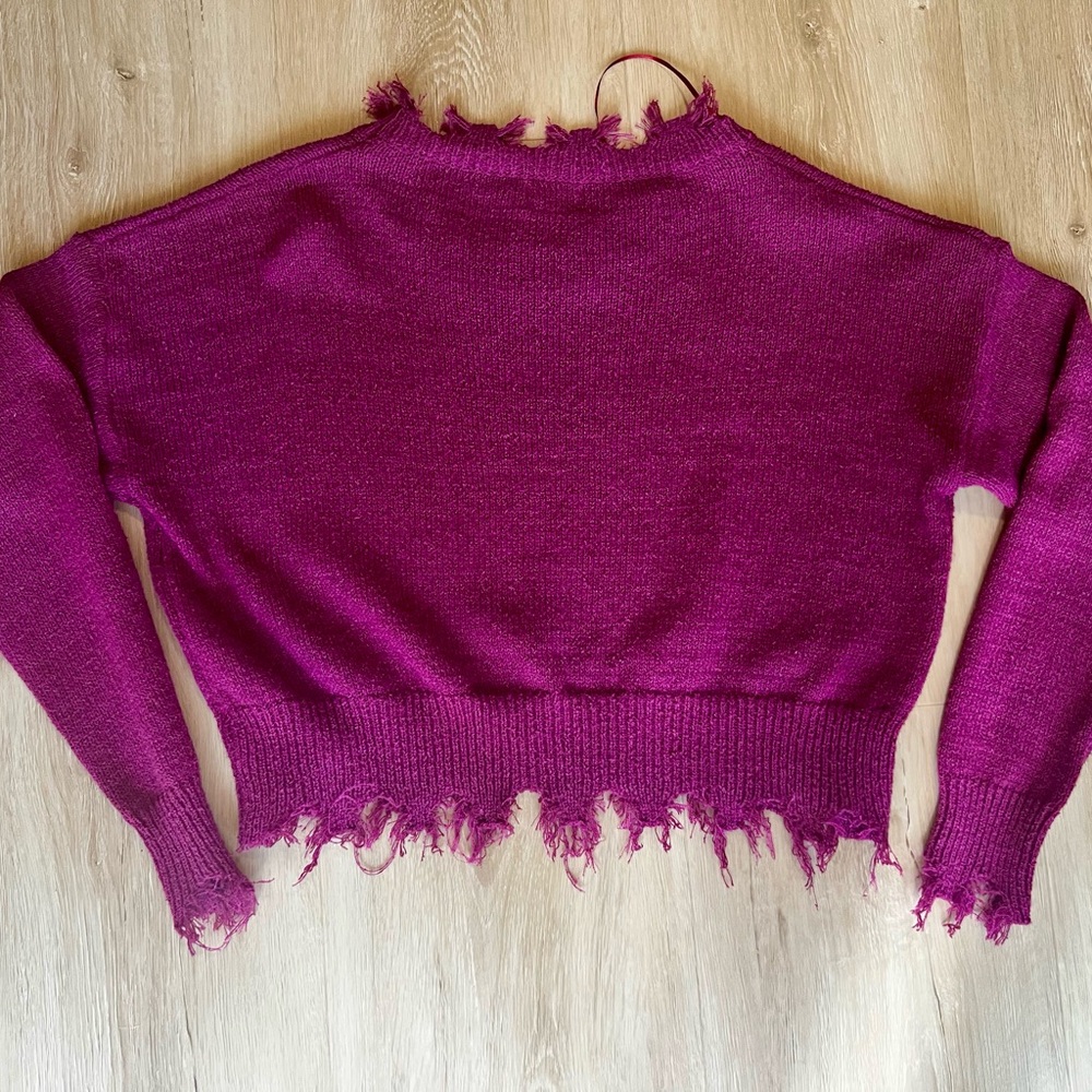 Frayed Hem Purple Cropped Sweater Dreamers by Debut Size M